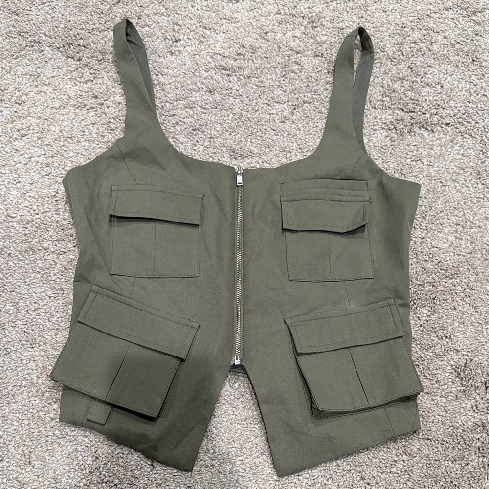 Zara Olive Green Utility Crop Top